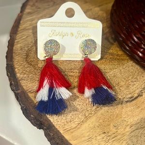 ASHLYN ROSE PATRIOTIC RED WHITE & BLUE FRINGE NEW EARRINGS- 4th OF JULY